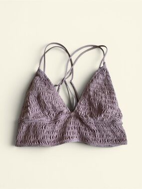 Victoria's Secret PINK Smocked Bralette Mauve Purple Strap V-Neck Cotton Size L